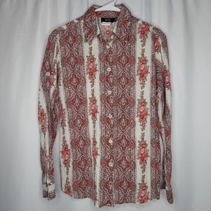 Tapestry Shirt Small Paisley Floral Stripe Button Collar Long Sleeve Grandmacore